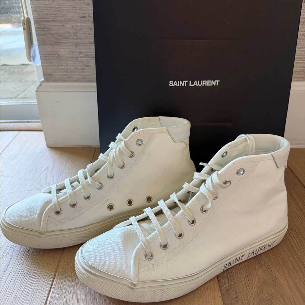 Saint Laurent Malibu White High-Top Canvas Sneakers - Picture 2 of 8